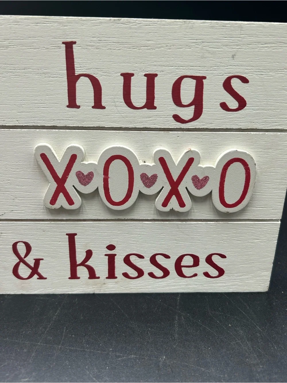 Hugs & Kisses Wooden Sign - Red and White, valentine